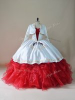 Fantastic White And Red Ball Gowns Sweetheart Sleeveless Organza Floor Length Lace Up Embroidery and Ruffles Quinceanera Gowns(SKU PSSW0825BIZ)