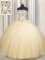 Sequins Really Puffy Gold Sleeveless Tulle Lace Up Sweet 16 Quinceanera Dress for Military Ball and Sweet 16 and Quinceanera