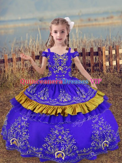 Amazing Floor Length Ball Gowns Sleeveless Blue Pageant Dress Lace Up - Click Image to Close