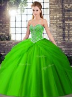 Beautiful Green Sweetheart Lace Up Beading and Pick Ups Vestidos de Quinceanera Brush Train Sleeveless(SKU SJQDDT2121002-5BIZ)