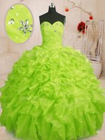 Organza Sweetheart Sleeveless Lace Up Beading and Ruffles Sweet 16 Quinceanera Dress in Yellow Green