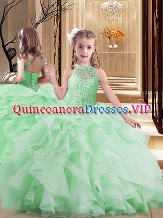 Sleeveless Lace Up Floor Length Beading and Ruffles Pageant Gowns For Girls