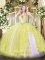 Top Selling Yellow Ball Gowns Beading and Ruffles Ball Gown Prom Dress Lace Up Tulle Sleeveless Floor Length
