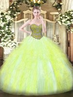 Extravagant Yellow Green Quinceanera Gowns Military Ball and Sweet 16 and Quinceanera with Beading and Ruffles Sweetheart Sleeveless Lace Up(SKU SJQDDT1559002-3BIZ)