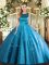 Free and Easy Floor Length Lace Up 15th Birthday Dress Aqua Blue for Military Ball and Sweet 16 and Quinceanera with Appliques