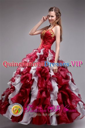 Colorful Halter Top Appliques Decorate Ruffles Layed For Modest Quinceanera Dress Custom Made IN Rochester NY