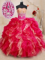 Custom Made Red Sleeveless Organza Lace Up 15th Birthday Dress for Military Ball and Sweet 16 and Quinceanera