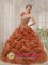 Tampa FL Discount One Shoulder Organza Appliques Decorate Up Bodice Rust Red Quinceanera Dress For Hand Made Flower Decorate