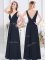 Chiffon V-neck Sleeveless Backless Ruching Damas Dress in Navy Blue