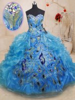 Sweetheart Sleeveless Zipper Quinceanera Dresses Baby Blue Organza