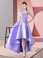 Cute Lavender Zipper Dama Dress Lace Sleeveless High Low