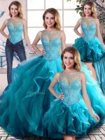 Noble Sleeveless Beading and Ruffles Lace Up 15th Birthday Dress