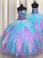 Dramatic Multi-color Ball Gowns Tulle Sweetheart Sleeveless Beading and Ruching Floor Length Lace Up Quince Ball Gowns(SKU PSSW0381-1BIZ)