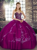 Sweetheart Sleeveless Lace Up Ball Gown Prom Dress Fuchsia Tulle