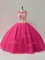 Fantastic Hot Pink Lace Up Sweet 16 Dress Appliques Sleeveless Floor Length