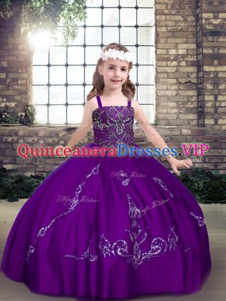 Custom Design Purple Straps Neckline Beading Pageant Gowns Sleeveless Lace Up