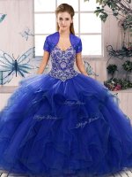 Floor Length Royal Blue 15th Birthday Dress Tulle Sleeveless Beading and Ruffles(SKU SJQDDT2085002-6BIZ)