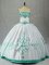 Sleeveless Floor Length Embroidery Lace Up 15th Birthday Dress with White