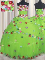 Tulle Lace Up Strapless Sleeveless Floor Length 15th Birthday Dress Beading and Appliques