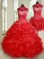 Three Piece Sleeveless Beading and Ruffles and Pick Ups Lace Up Quinceanera Dresses(SKU PSSW0271KC002BIZ)