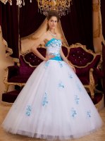 A-line Sweetheart Aqua and White Quinceanera Dress With Appliques Tulle In West Burlington Iowa/IA