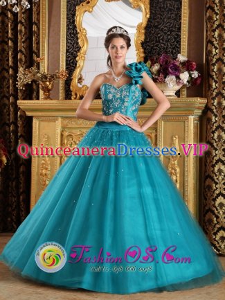 Jackson New Jersey/ NJ Stunning A-Line / Princess Turquoise One Shoulder Quinceanera Gowns With Tulle Beaded Decorate