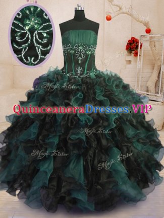 Eye-catching Floor Length Multi-color Quinceanera Dresses Organza Sleeveless Beading and Ruffles
