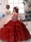 Amazing Sleeveless Floor Length Beading and Pick Ups Lace Up Custom Made Pageant Dress with Red