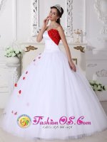White and Red Sweetheart Neckline Quinceanera Dress With Hand Made Flowers Decorate IN Davos Switzerland(SKU QDZY106y-1BIZ)