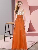 Charming Orange Red Empire Appliques Vestidos de Damas Backless Chiffon Sleeveless Floor Length(SKU BMT0370-3BIZ)