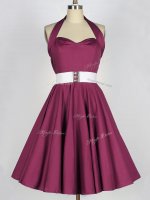 Traditional Sleeveless Taffeta Knee Length Lace Up Damas Dress in Burgundy with Belt(SKU SWBD132-10BIZ)