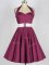 Traditional Sleeveless Taffeta Knee Length Lace Up Damas Dress in Burgundy with Belt