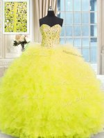 Sleeveless Lace Up Floor Length Beading and Ruffles Quinceanera Gown
