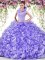 Excellent Lavender High-neck Neckline Beading and Ruffles Sweet 16 Quinceanera Dress Sleeveless Backless