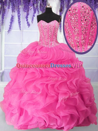 Best Floor Length Ball Gowns Sleeveless Hot Pink Ball Gown Prom Dress Lace Up - Click Image to Close
