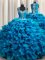 Fantastic Zipple Up See Through Back Teal Zipper 15th Birthday Dress Beading and Ruffles Sleeveless Floor Length