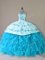 Aqua Blue Lace Up Halter Top Embroidery and Ruffles Sweet 16 Dresses Organza Sleeveless Court Train