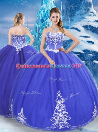 Delicate Blue Tulle Zipper Sweetheart Sleeveless Floor Length Sweet 16 Quinceanera Dress Appliques - Click Image to Close