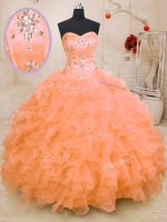 Glamorous Floor Length Ball Gowns Sleeveless Orange Ball Gown Prom Dress Lace Up