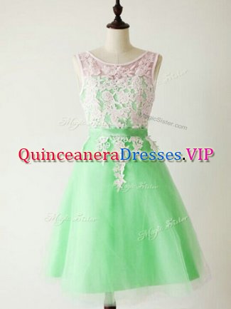 Apple Green A-line Lace Quinceanera Dama Dress Lace Up Tulle Sleeveless Knee Length