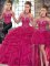 Floor Length Fuchsia Quince Ball Gowns Tulle Sleeveless Beading and Ruffles