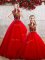 Adorable High-neck Sleeveless Organza Ball Gown Prom Dress Appliques Lace Up