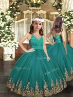 On Sale Sleeveless Zipper Floor Length Embroidery Pageant Dress for Womens