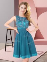 Mini Length Backless Dama Dress for Quinceanera Teal for Wedding Party with Beading and Appliques