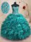 Top Selling Teal Organza Lace Up Sweet 16 Dress Sleeveless With Train Sweep Train Beading and Ruffles