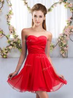 Discount Chiffon Sweetheart Sleeveless Lace Up Ruching Dama Dress in Red
