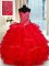 Floor Length Red 15 Quinceanera Dress Tulle Sleeveless Beading and Ruffled Layers