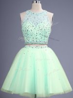 Tulle Sleeveless Knee Length Vestidos de Damas and Beading