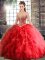 Floor Length Red Quinceanera Dress Sweetheart Sleeveless Lace Up