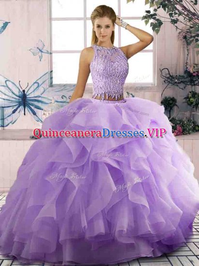 Lavender Two Pieces Beading and Ruffles 15 Quinceanera Dress Zipper Tulle Sleeveless Floor Length - Click Image to Close